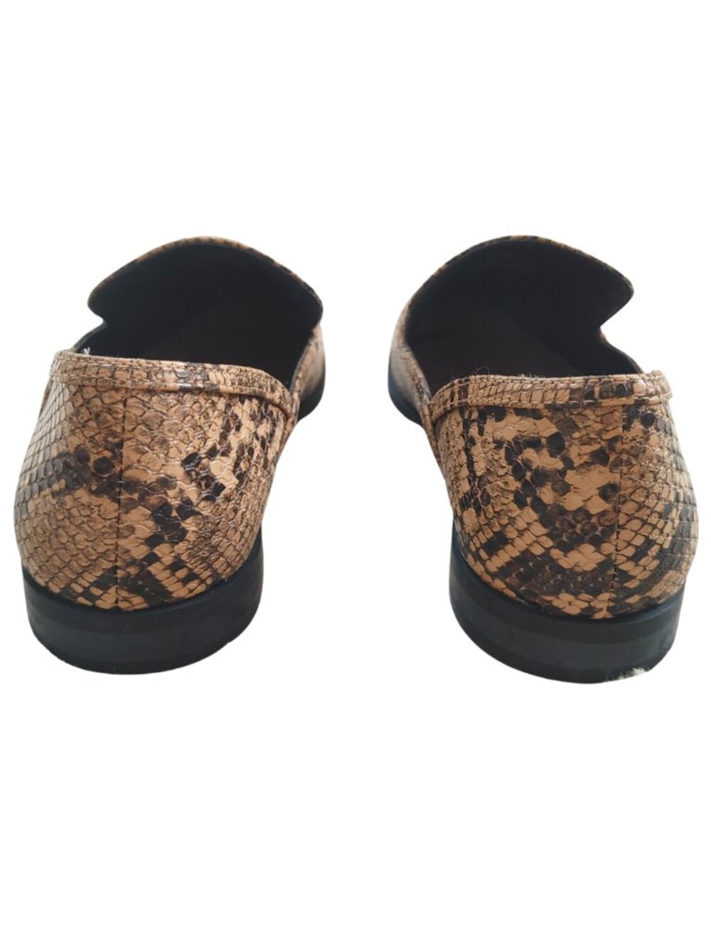 Zara Trafaluc Snakeskin Penny Loafers Tan Brown Animal Print Slip On Flats 37 - Picture 3 of 6